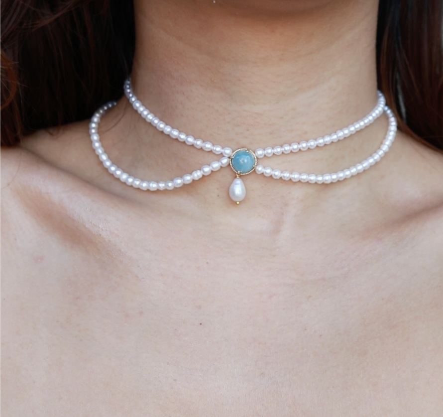 Aquamarine Baby Pearl Necklace